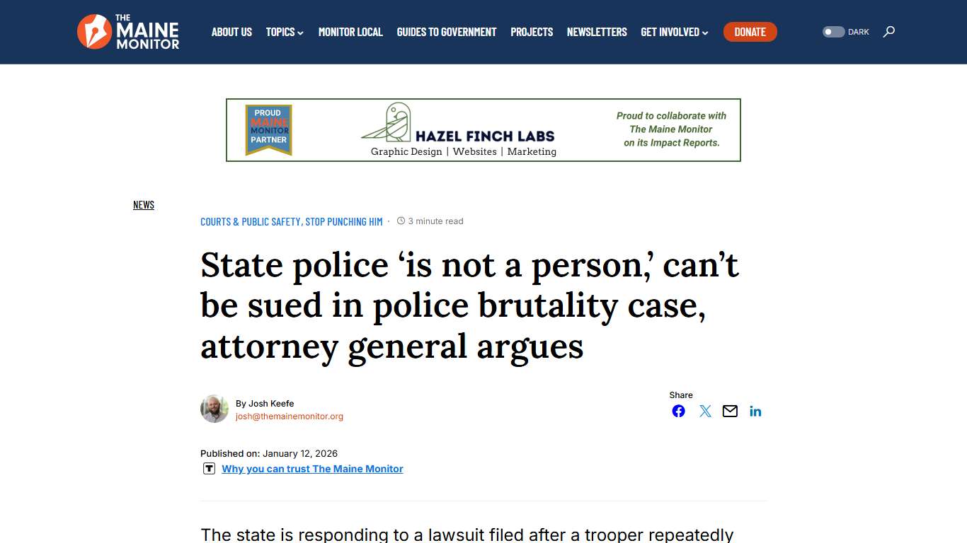AG argues Maine State Police can’t be sued in police brutality case